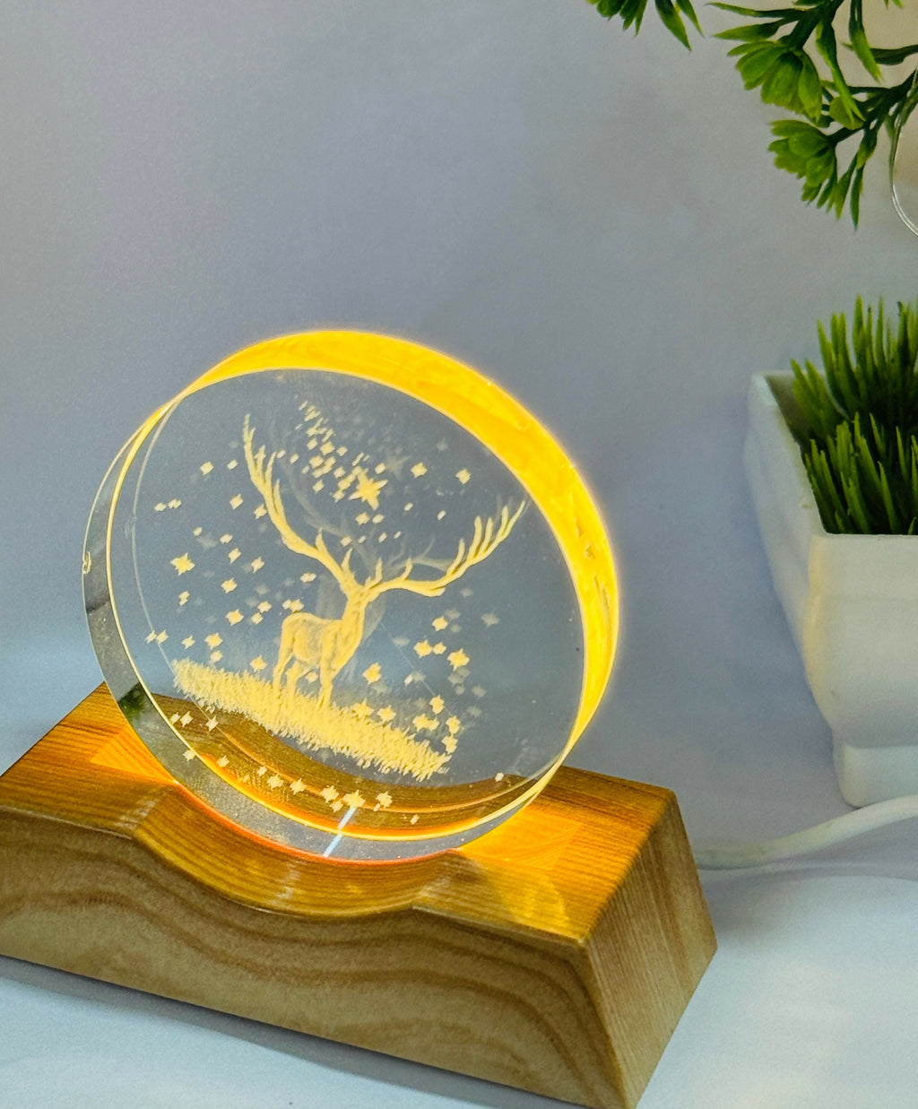 3D Deer Night Lamp with Wooden Base
